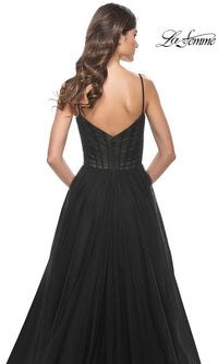 La Femme Sheer-Waist Long A-Line Prom Dress 32130