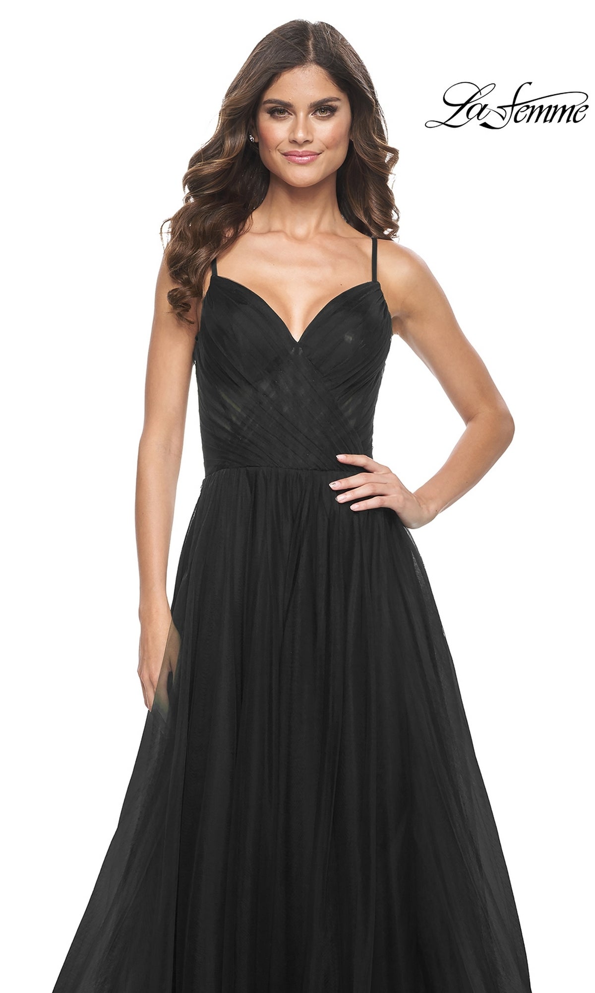 La Femme Sheer-Waist Long A-Line Prom Dress 32130