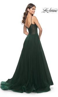 La Femme Sheer-Waist Long A-Line Prom Dress 32130