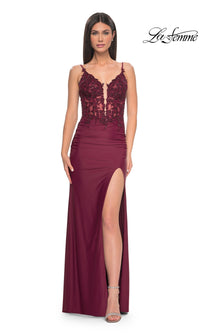 La Femme Plunging V-Neck Long Prom Dress 32132