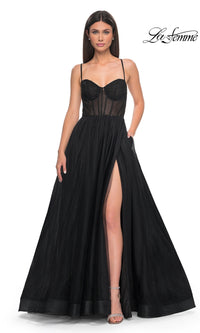 La Femme Embellished Long Tulle Prom Dress 32135