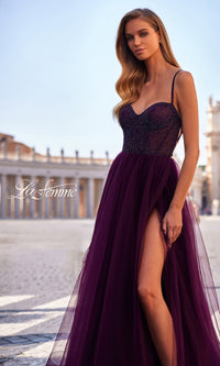 La Femme Embellished Long Tulle Prom Dress 32135