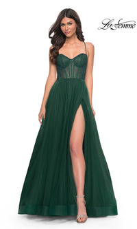 La Femme Embellished Long Tulle Prom Dress 32135