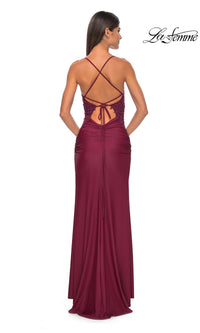 La Femme Sheer-Lace-Bodice Long Prom Dress 32139