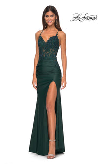 La Femme Sheer-Lace-Bodice Long Prom Dress 32139