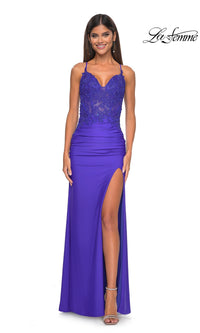 La Femme Sheer-Lace-Bodice Long Prom Dress 32139