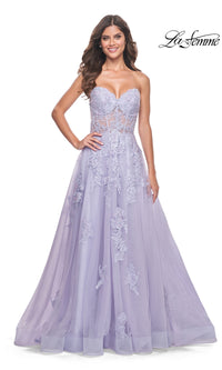 La Femme Strapless Long Lace Prom Dress 32145