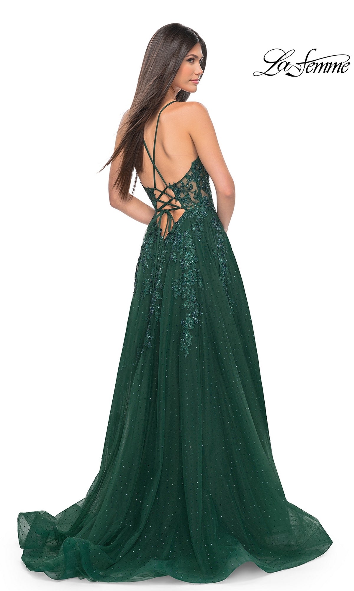 La Femme Lace-Embroidered Long Prom Dress 32147