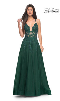 La Femme Lace-Embroidered Long Prom Dress 32147