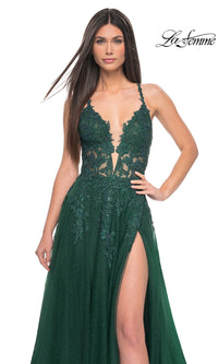 La Femme Lace-Embroidered Long Prom Dress 32147