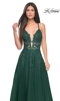 La Femme Lace-Embroidered Long Prom Dress 32147