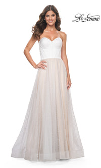 La Femme Strapless Long White Prom Dress 32149