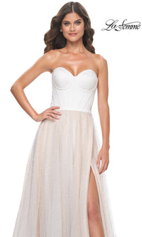 La Femme Strapless Long White Prom Dress 32149