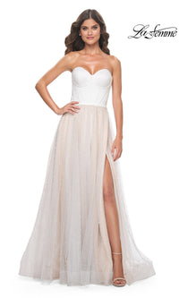 La Femme Strapless Long White Prom Dress 32149