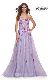 La Femme Strapless Long Lavender Prom Dress 32156