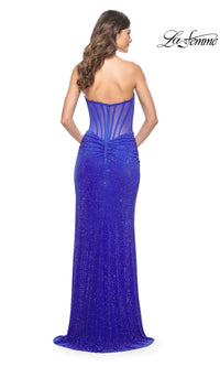 La Femme Strapless Long Blue Prom Dress 32176