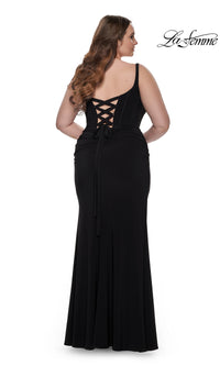 La Femme Plus-Size Long Lace-Up Prom Dress 32190