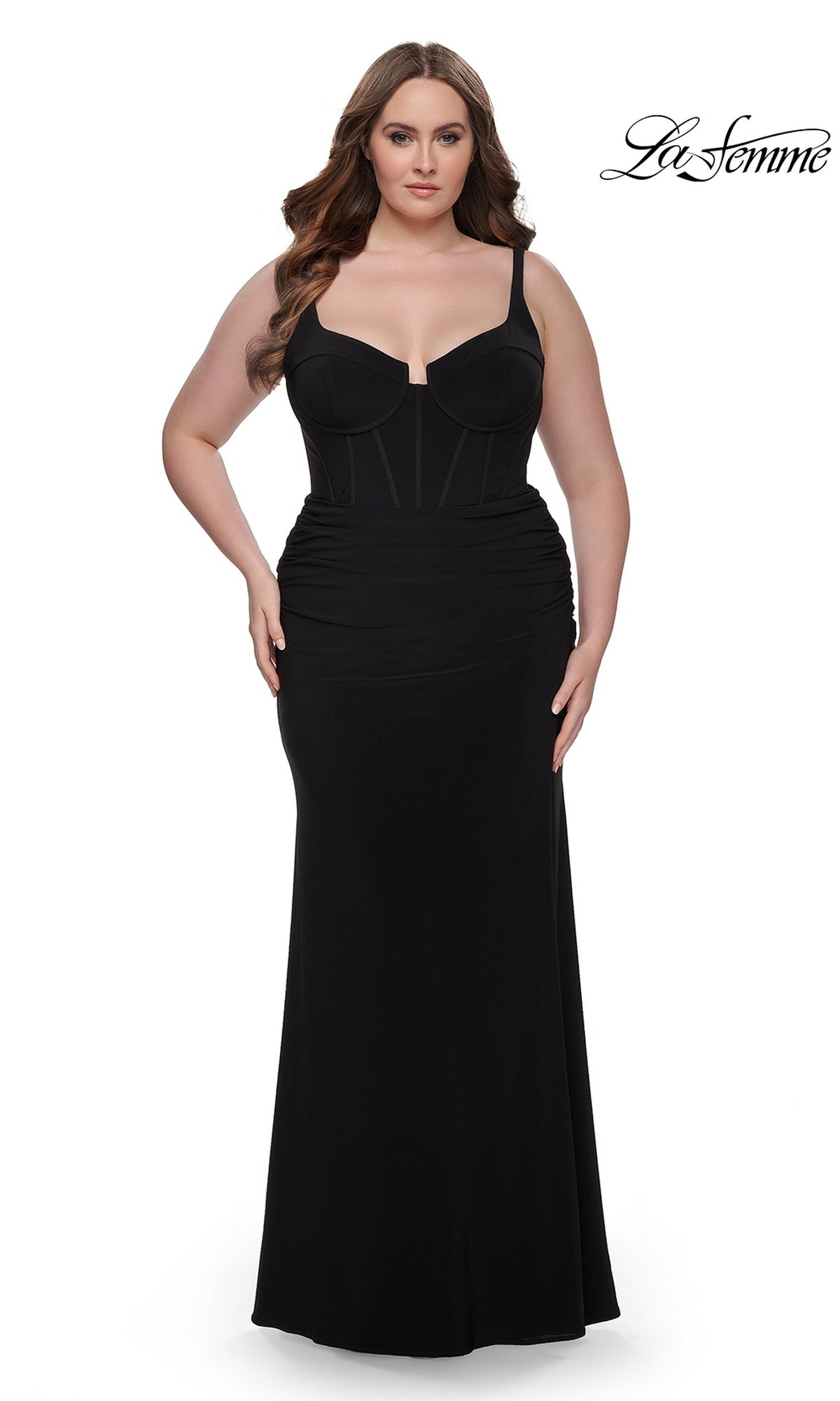 La Femme Plus-Size Long Lace-Up Prom Dress 32190