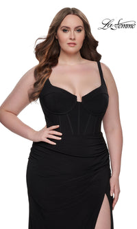 La Femme Plus-Size Long Lace-Up Prom Dress 32190