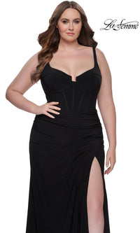 La Femme Plus-Size Long Lace-Up Prom Dress 32190