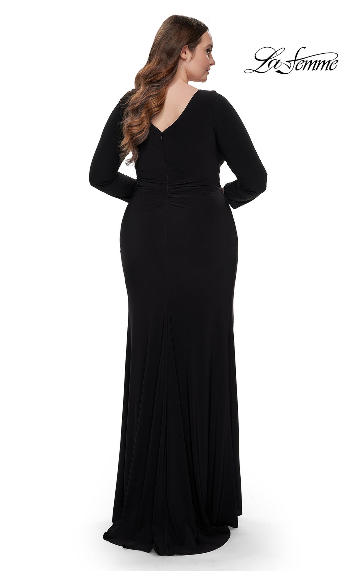 La Femme Plus-Size Black Jersey Formal Dress 32191