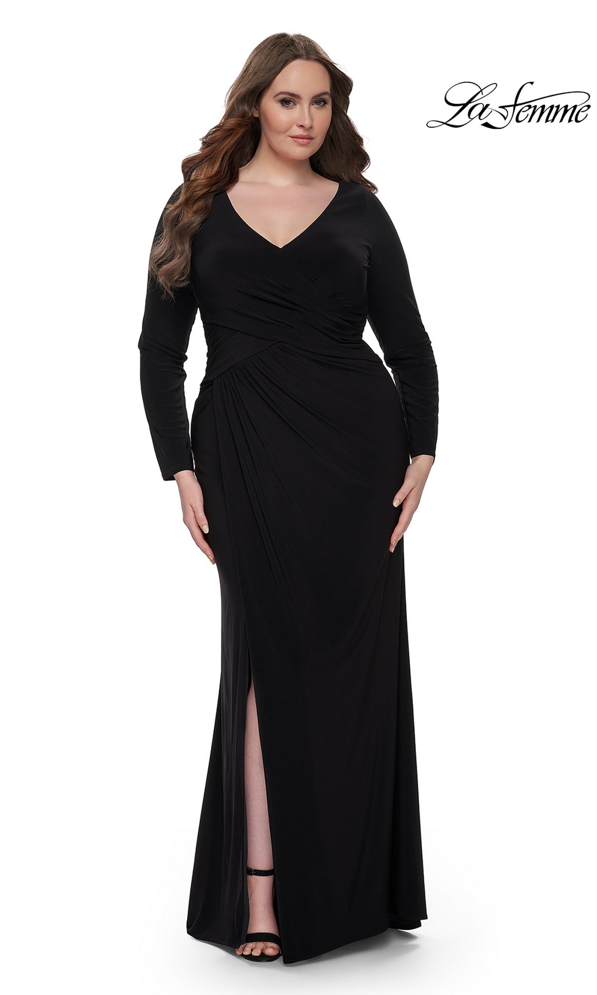 La Femme Plus-Size Black Jersey Formal Dress 32191