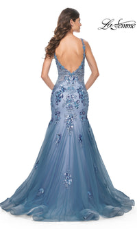 La Femme Slate Blue Long Mermaid Prom Dress 32192