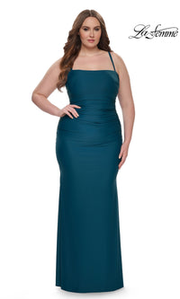 La Femme Plus-Size Lace-Up Long Prom Dress 32195