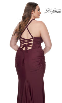 La Femme Plus-Size Lace-Up Long Prom Dress 32195