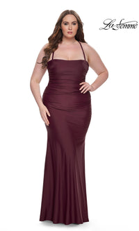 La Femme Plus-Size Lace-Up Long Prom Dress 32195