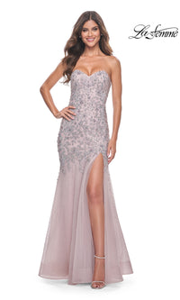 La Femme Strapless Long Beaded Prom Dress 32197