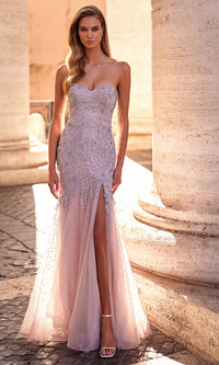 La Femme Strapless Long Beaded Prom Dress 32197