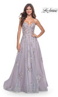 La Femme Strappy-Back Long A-Line Prom Dress 32200