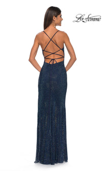 La Femme Embellished Long Fishnet Prom Dress 32203