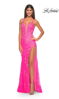 La Femme Embroidered-Lace Long Prom Dress 32205