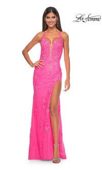 La Femme Embroidered-Lace Long Prom Dress 32205