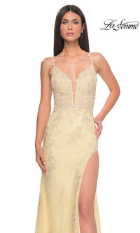 La Femme Embroidered-Lace Long Prom Dress 32205