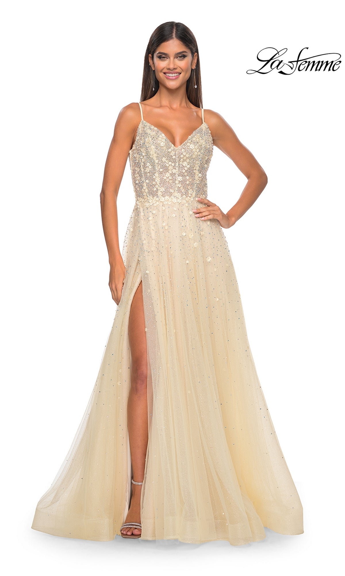 La Femme Embellished Long A-Line Prom Dress 32215