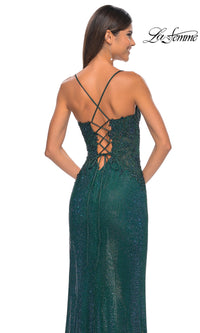 La Femme Rhinestone Fishnet Long Prom Dress 32218