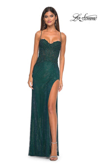 La Femme Rhinestone Fishnet Long Prom Dress 32218