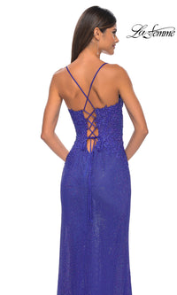 La Femme Rhinestone Fishnet Long Prom Dress 32218