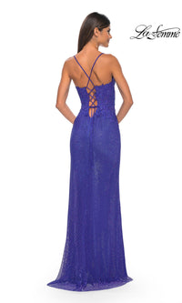 La Femme Rhinestone Fishnet Long Prom Dress 32218