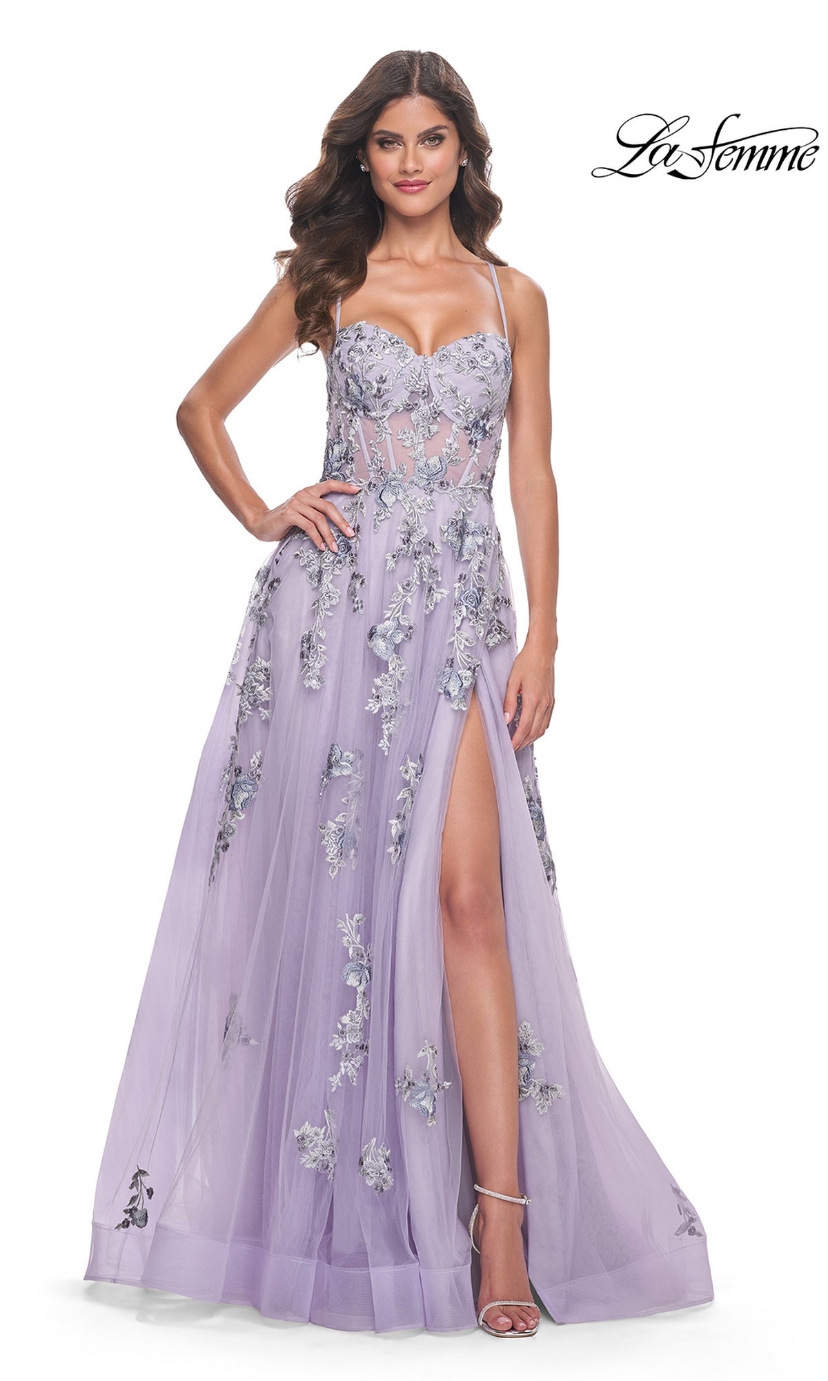 La Femme Long Lavender A-Line Prom Dress 32221