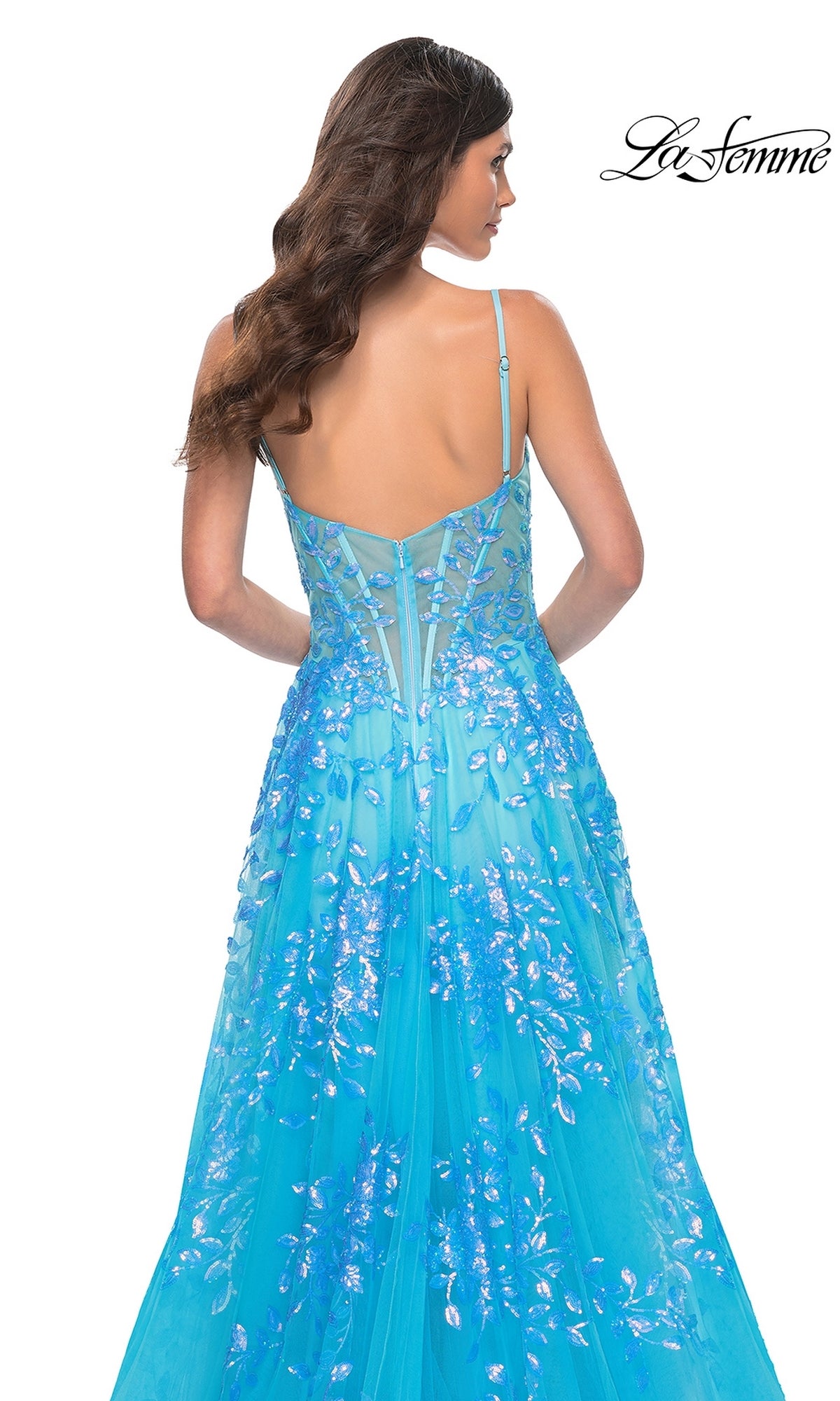 La Femme Sequin-Print Long A-Line Prom Dress 32223