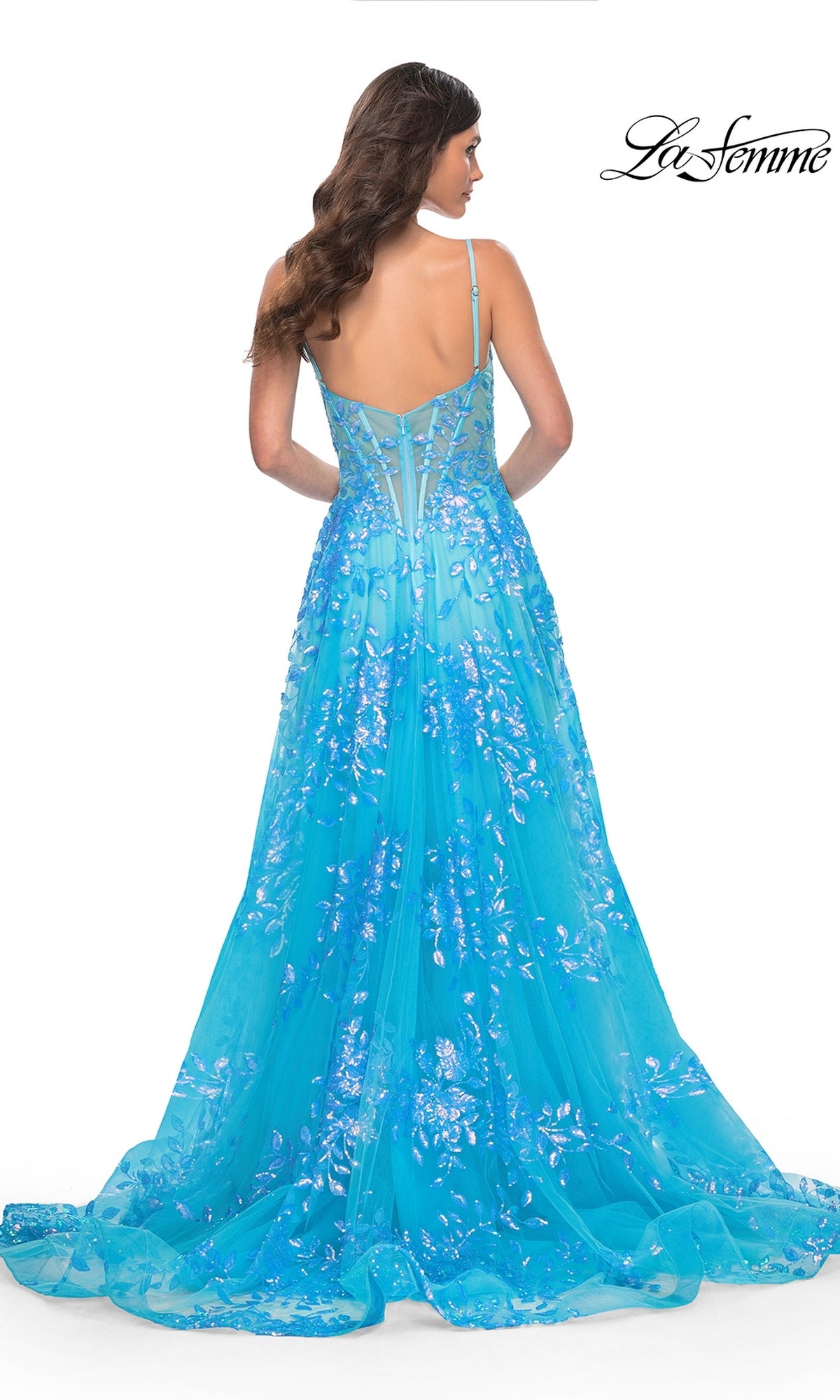 La Femme Sequin-Print Long A-Line Prom Dress 32223