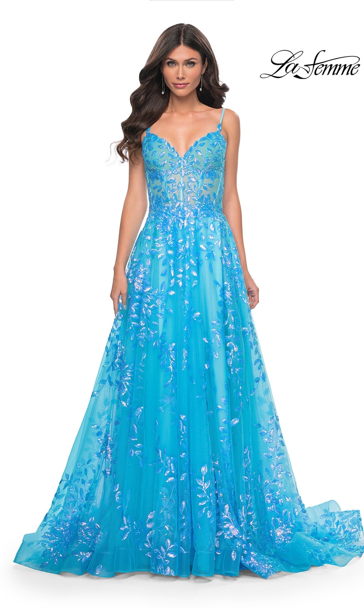 La Femme Sequin-Print Long A-Line Prom Dress 32223