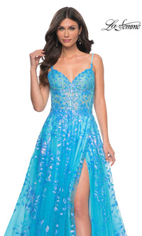 La Femme Sequin-Print Long A-Line Prom Dress 32223