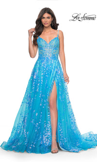 La Femme Sequin-Print Long A-Line Prom Dress 32223