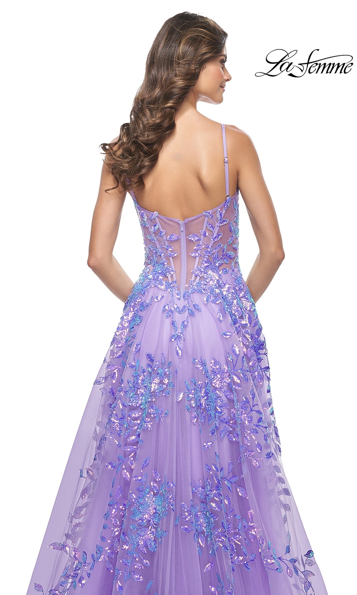 La Femme Sequin-Print Long A-Line Prom Dress 32223