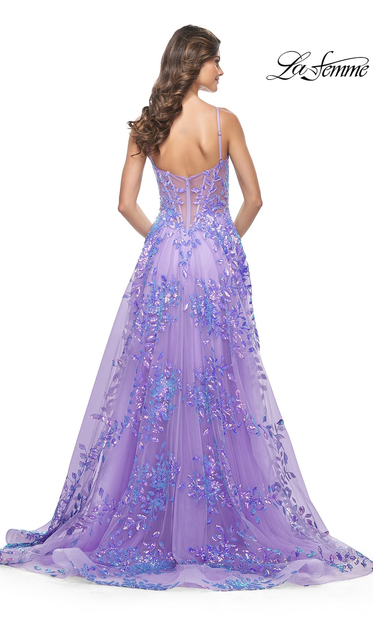 La Femme Sequin-Print Long A-Line Prom Dress 32223